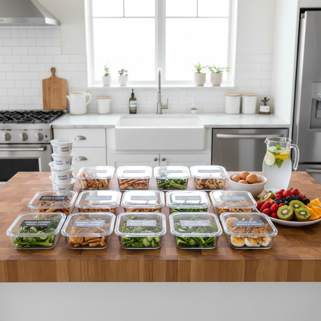Weekly meal prep containers for a muscle recovery diet