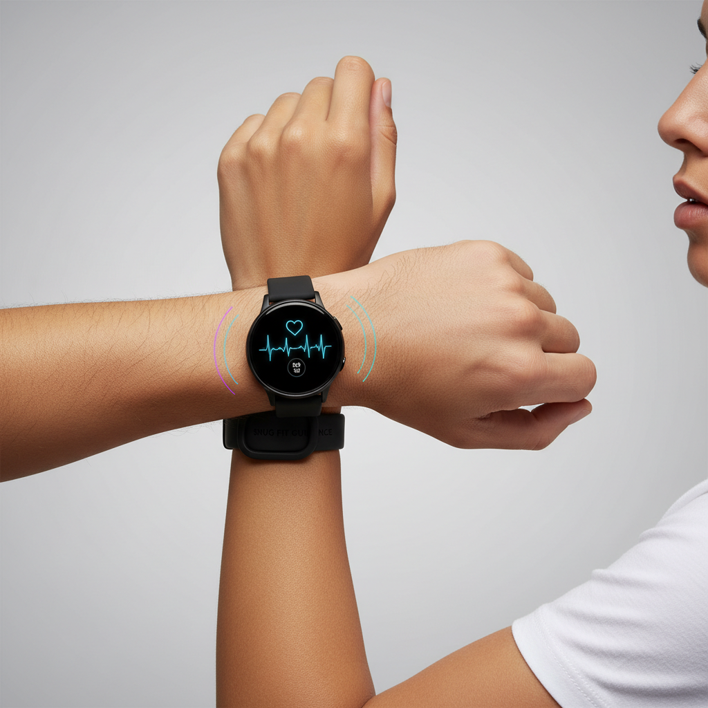 Proper fitness watch fit and positioning on the wrist for accurate heart rate tracking