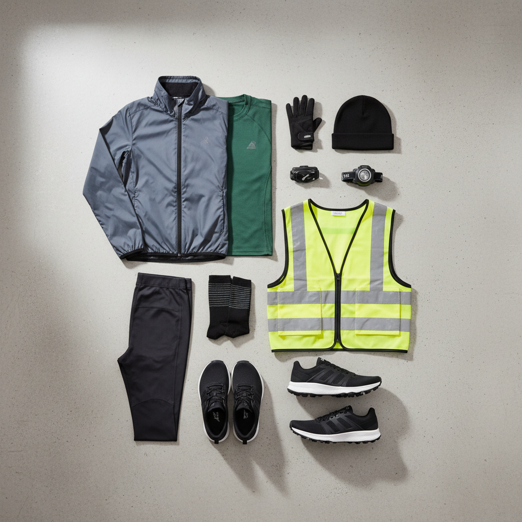 All-weather running gear essentials laid out for layering