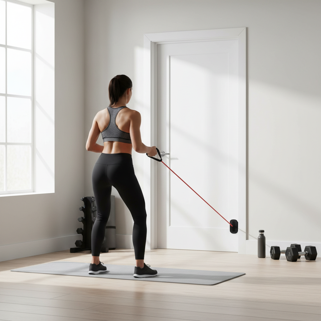Safe door anchor setup for resistance band training at home