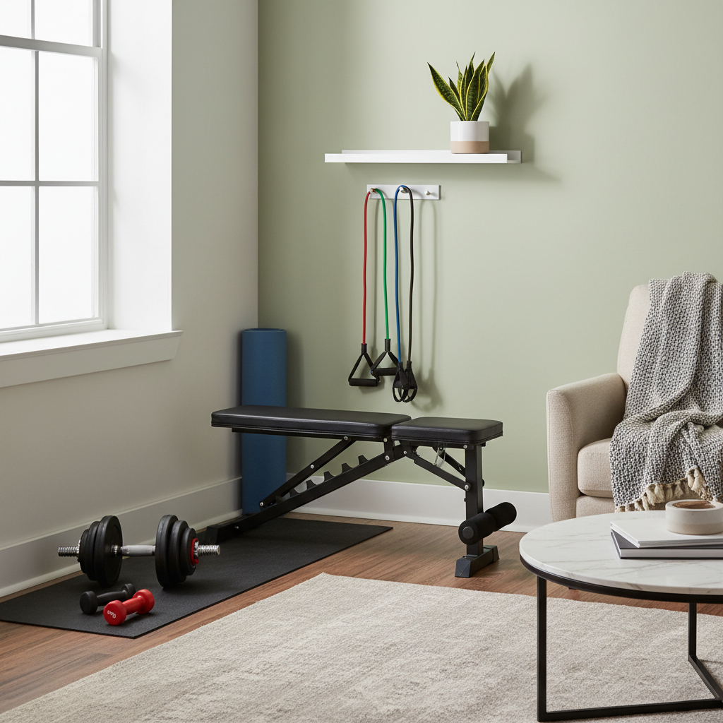 Budget home gym setup in a small apartment space