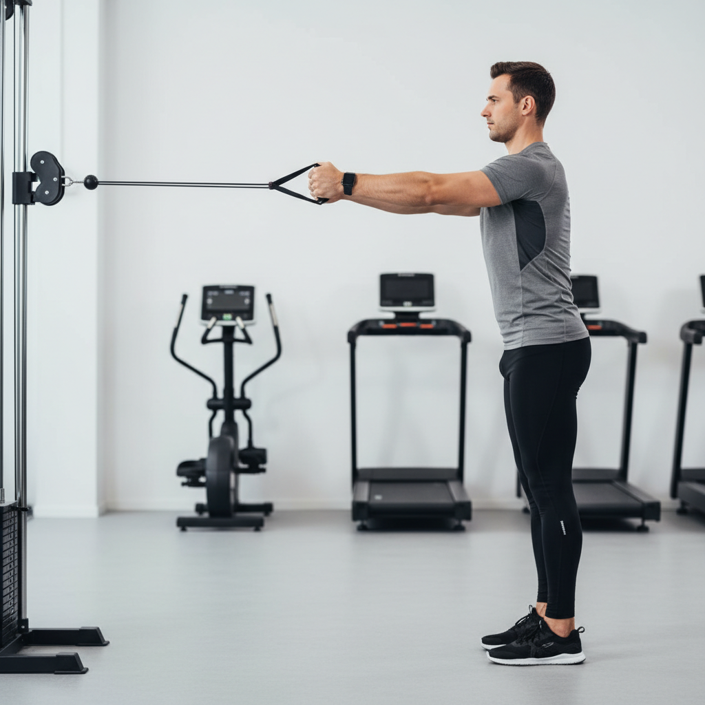 Pallof press setup demonstrating anti-rotation core stability training
