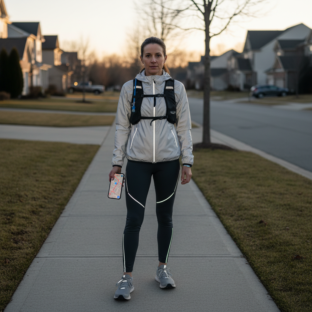 Runner planning a safe outdoor running route on a smartphone map