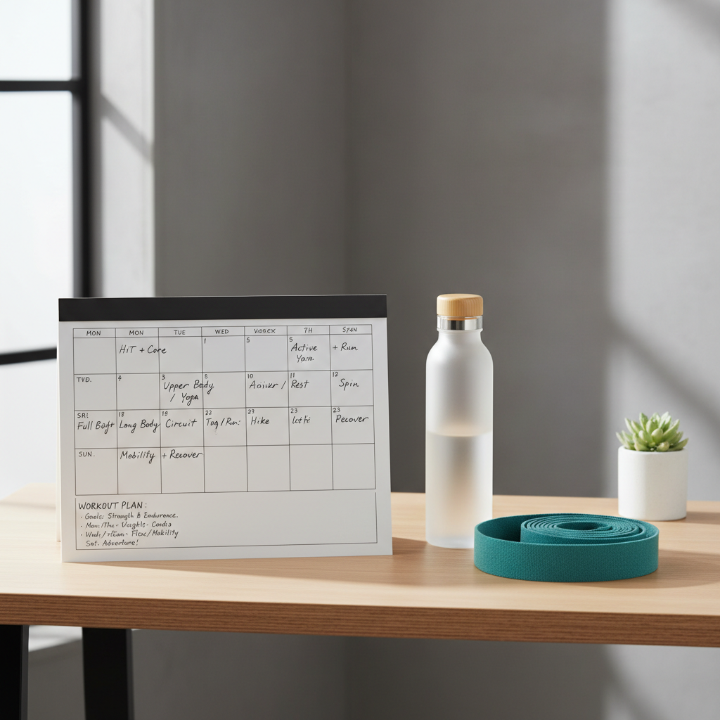 Weekly low impact cardio at home plan on a calendar