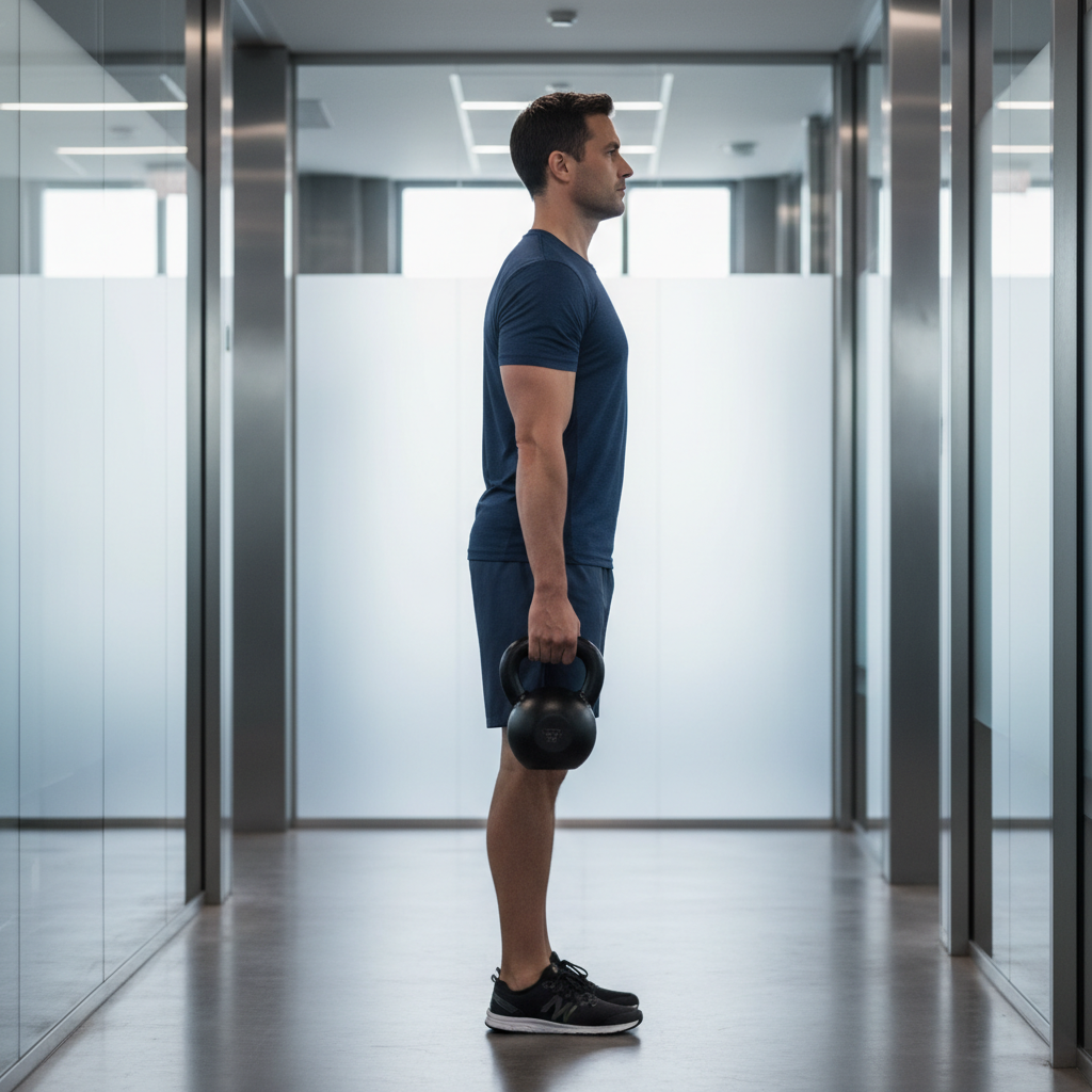 Suitcase carry with kettlebell for core stability and posture