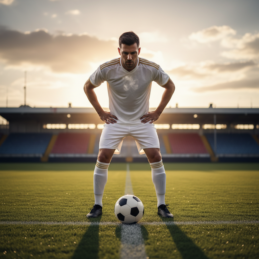 Soccer player using a quick refocus routine before a penalty kick