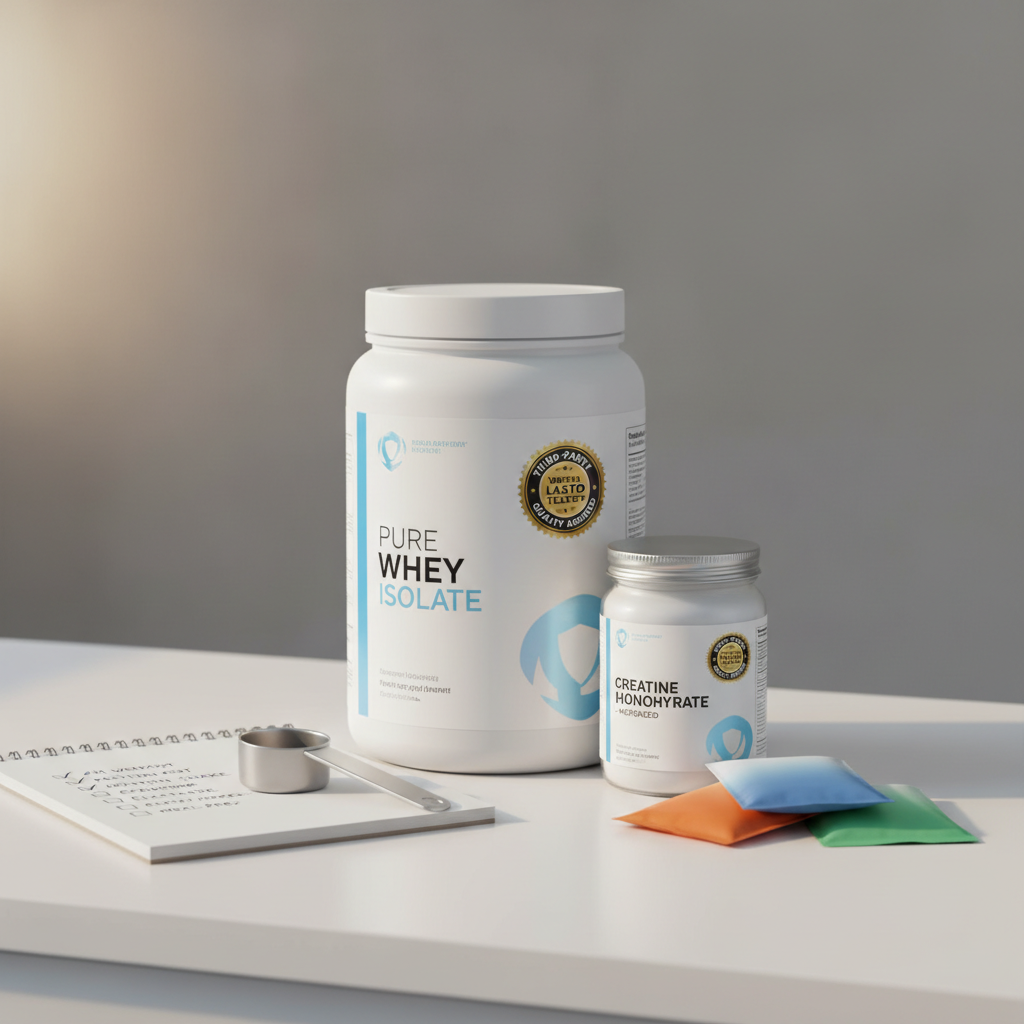 Sports supplements checklist with third-party tested protein and electrolyte products
