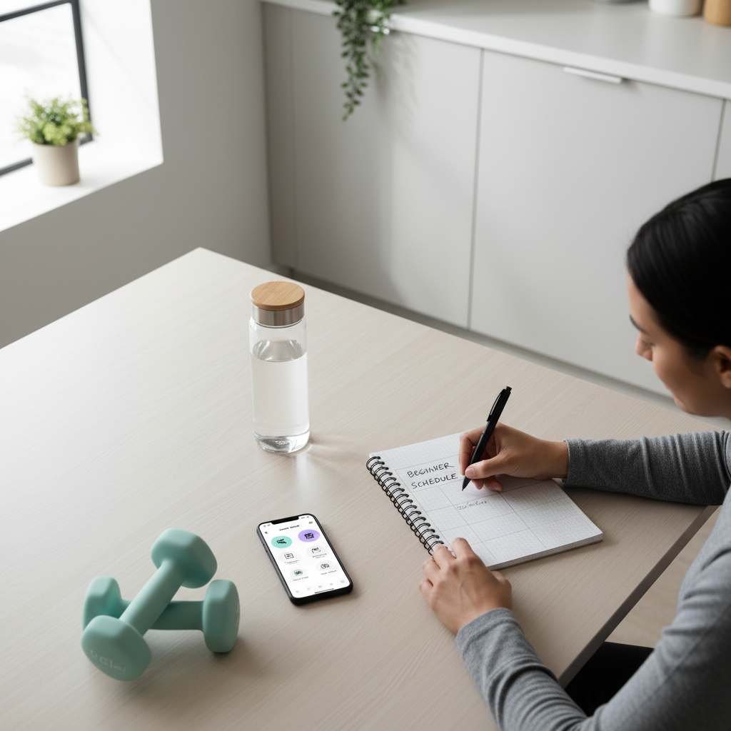 Beginner fitness planning with simple weekly workout schedule