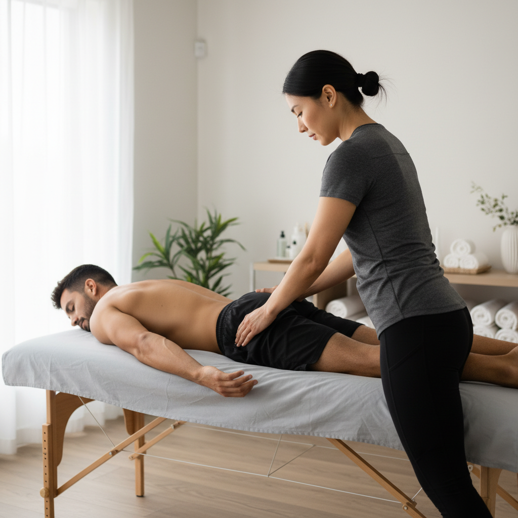 Sports massage session focused on leg muscle recovery after training