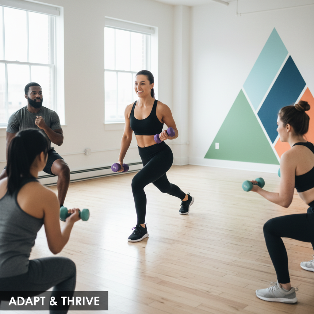 Instructor demonstrating exercise modifications in a small group fitness class
