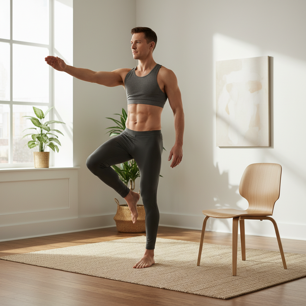 Progressing balance exercises at home with reach and head turn
