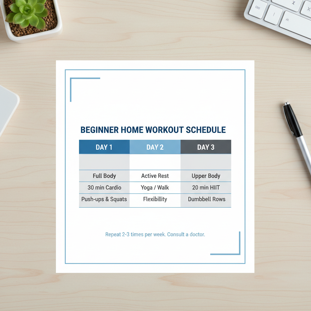 Weekly home training routine schedule table for beginners