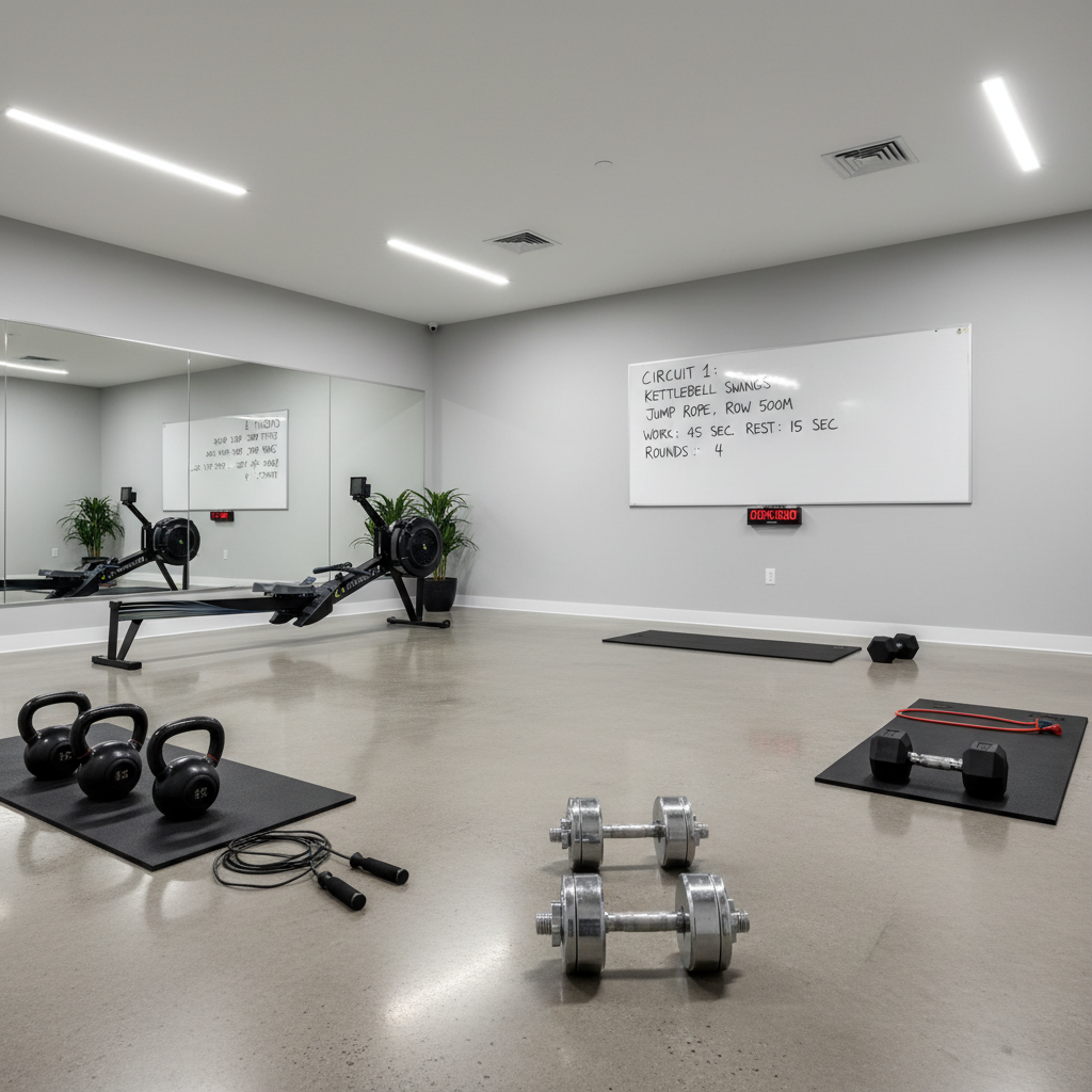 HIIT workout circuit plan with intervals and exercise stations