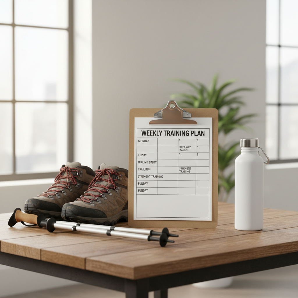 Simple weekly hiking fitness training plan with walking and strength