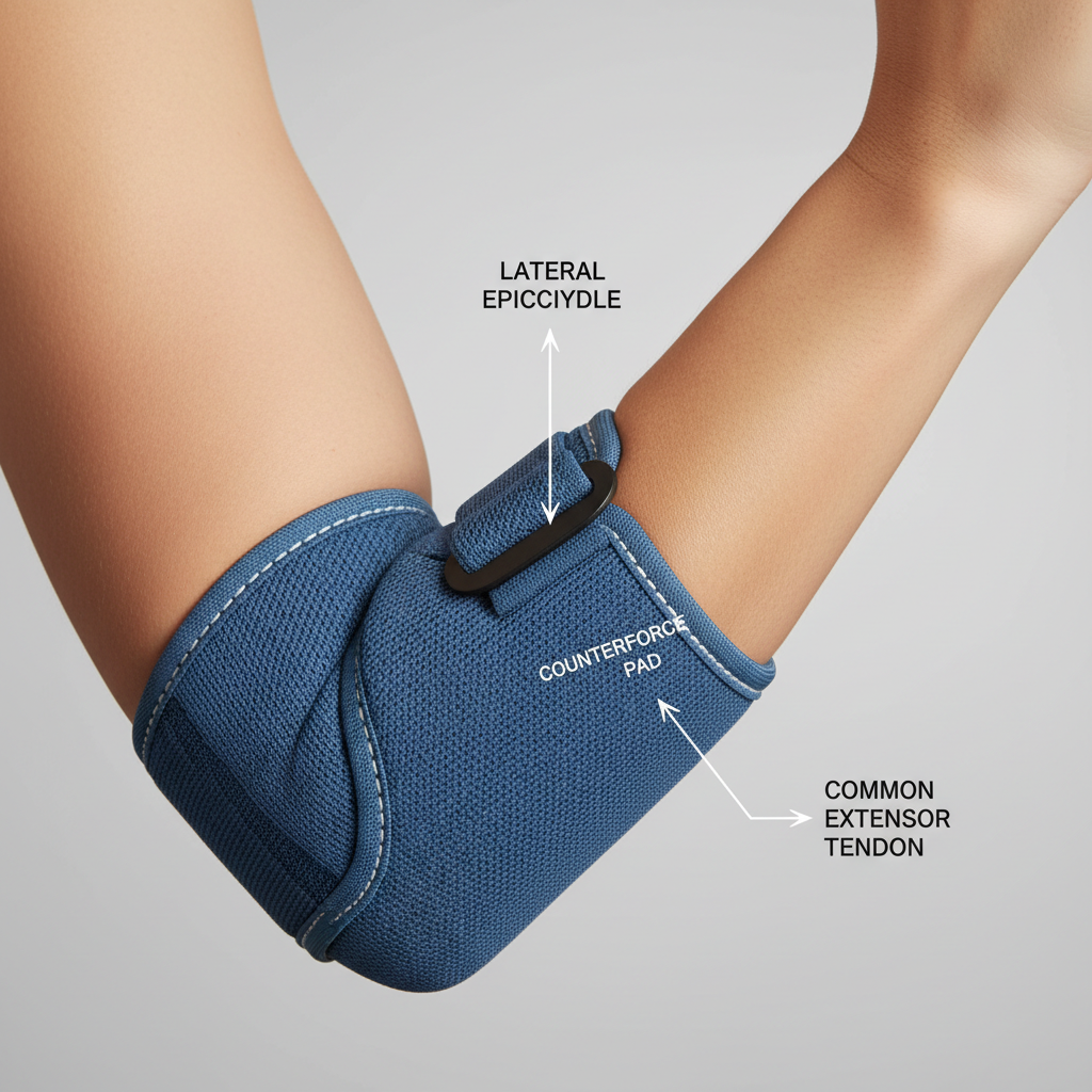 Proper placement of a counterforce strap for tennis elbow support