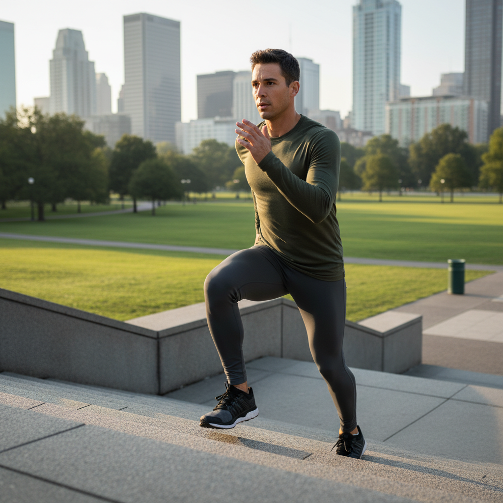Outdoor stair workout for cardio and leg strength at a city park