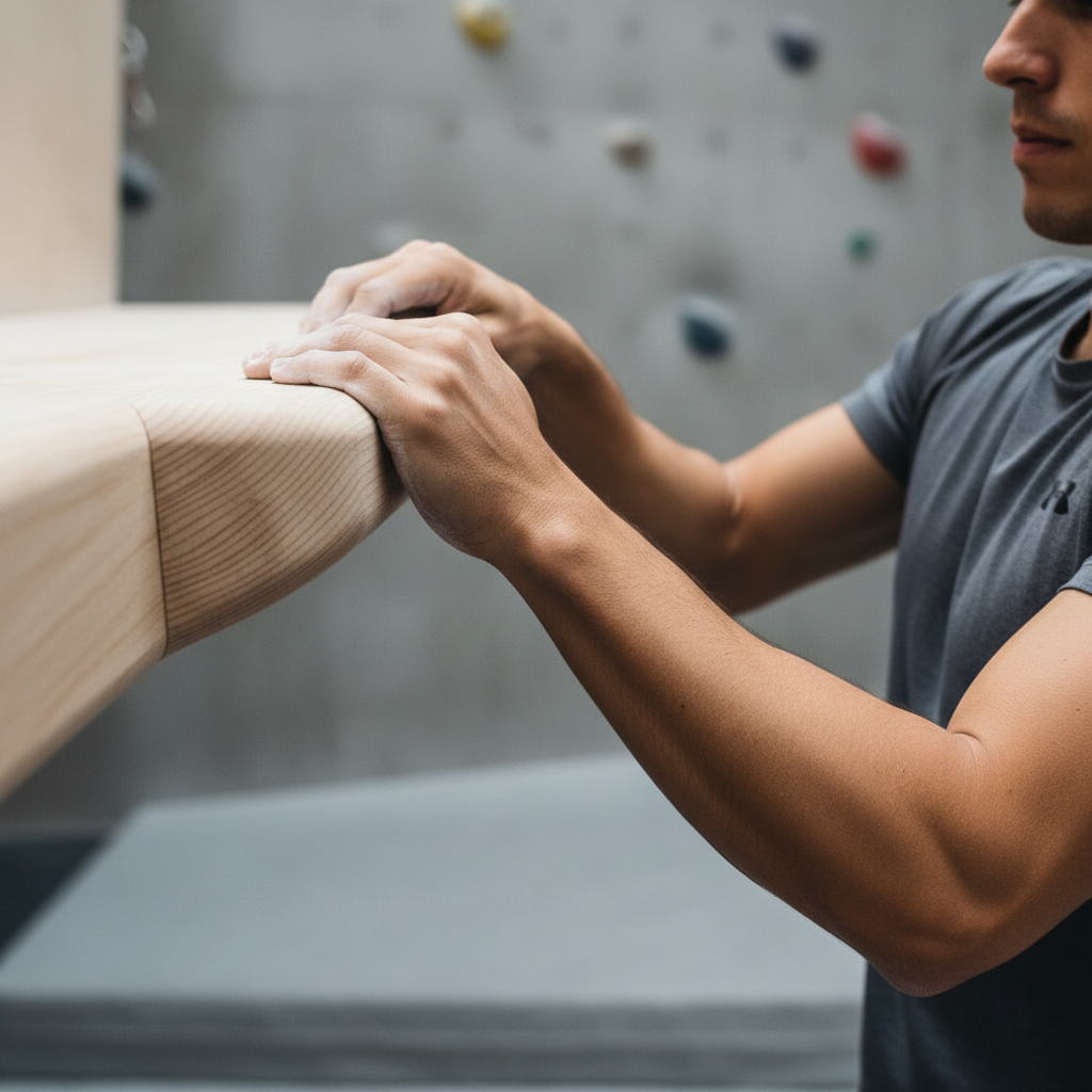 Hangboard finger strength session for climbers