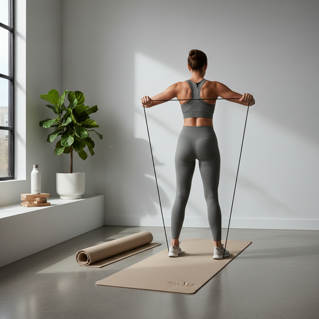 Home posture correction workout with band pull-aparts and wall slides