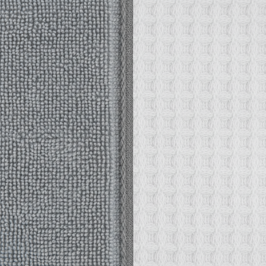 Close-up comparison of microfiber and waffle weave gym towel fabrics