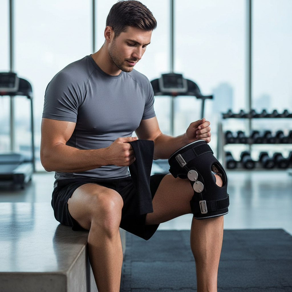 Athlete choosing knee sleeve vs hinged knee brace for training