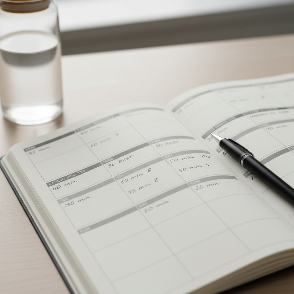 Beginner tracking cardio minutes and effort in a simple journal