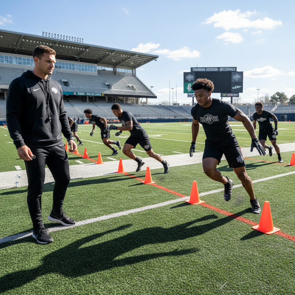 Football conditioning drill with cones for change of direction and intervals