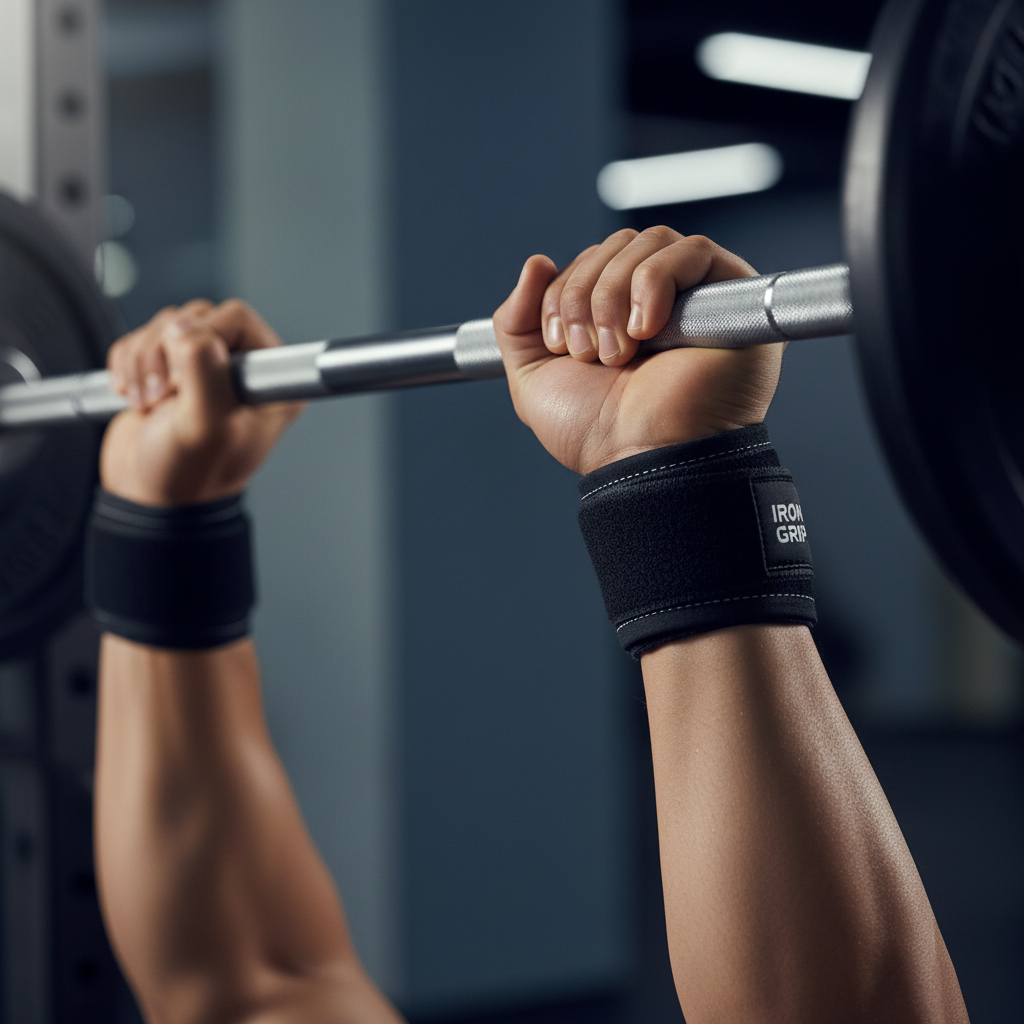 Gym wrist support wraps used during barbell bench press