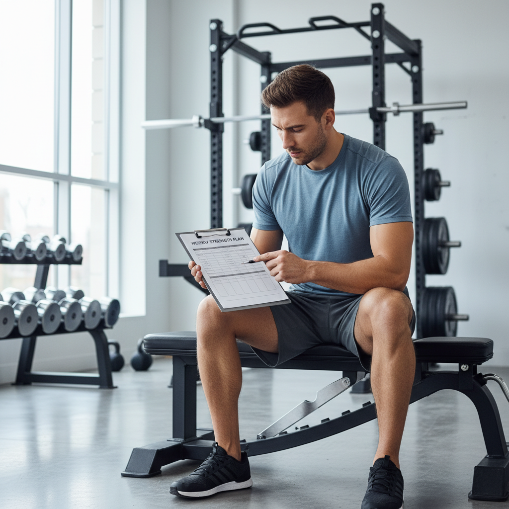 Intermediate fitness athlete reviewing a weekly training plan