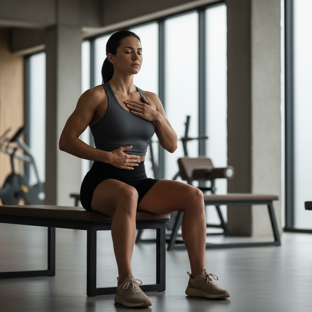 Athlete using a breathing technique to stay calm and focused before performance