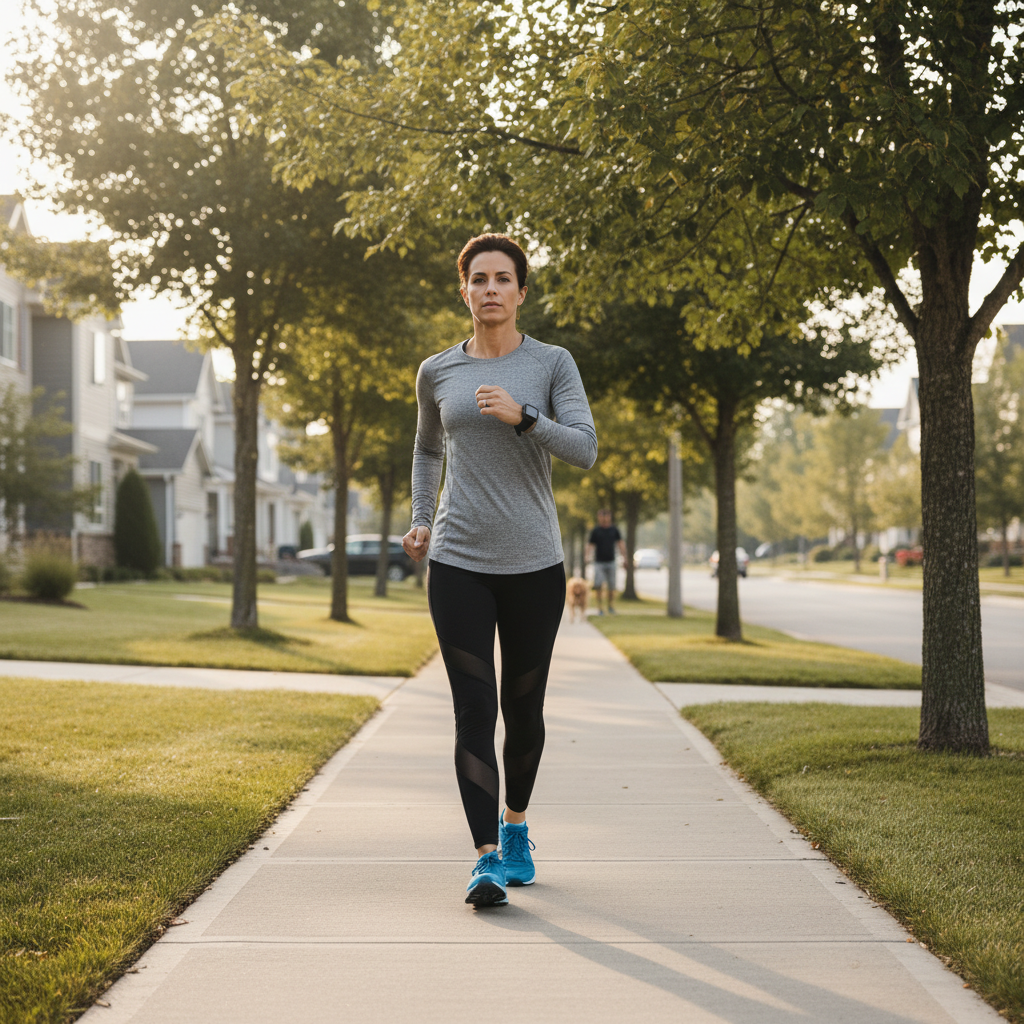 Person brisk walking outdoors for weight loss cardio routine