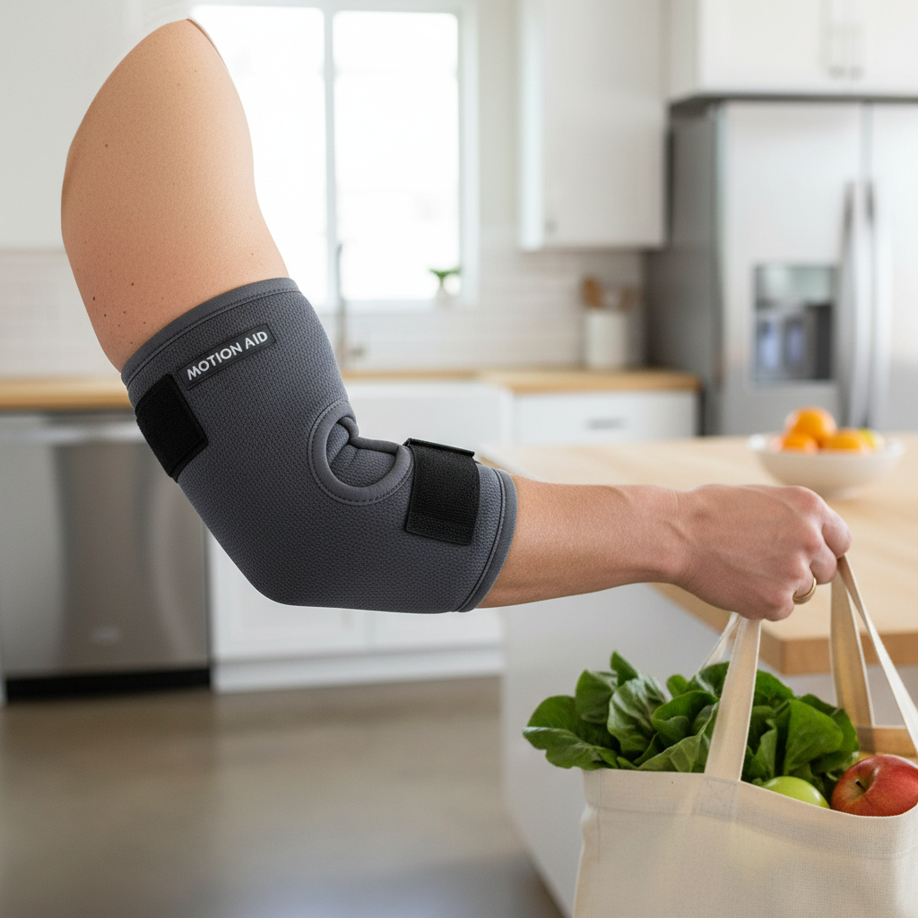 Elbow brace worn during daily activity to improve stability