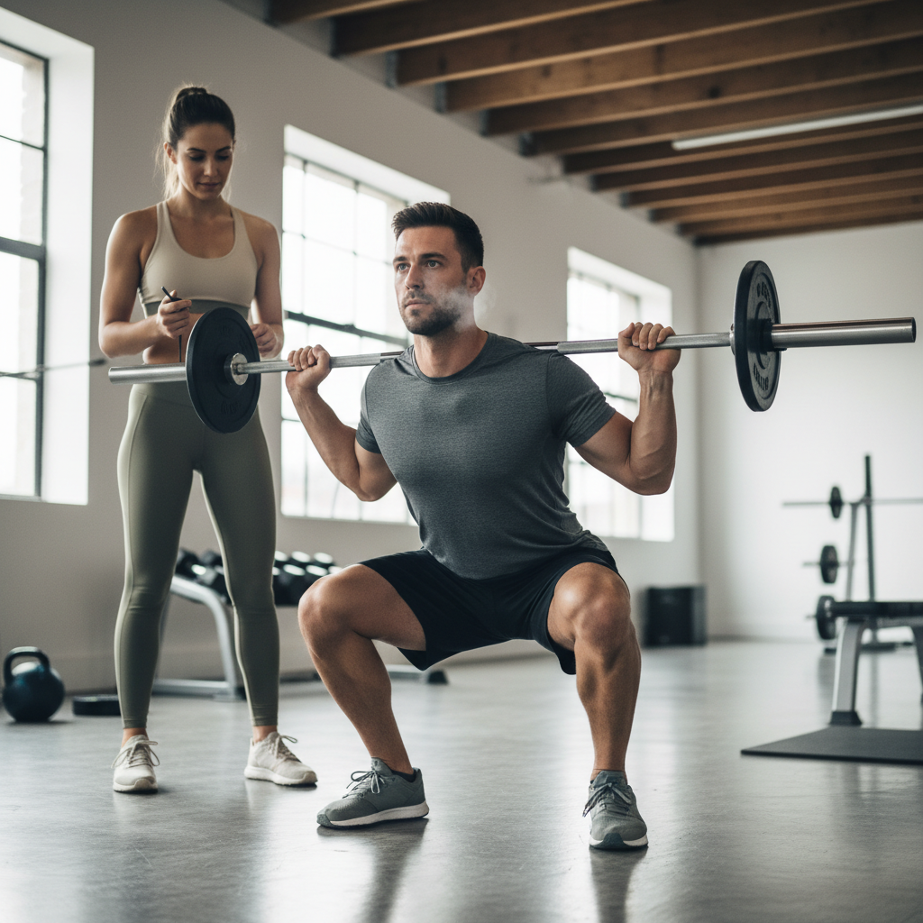 Athlete practicing mindful strength training with focused breathing and good form