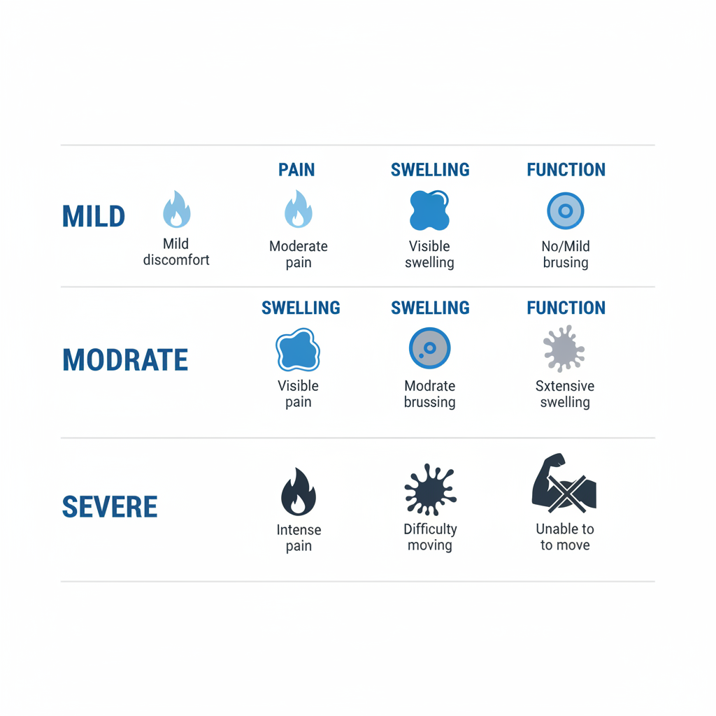 Simple muscle strain severity chart with mild moderate severe indicators