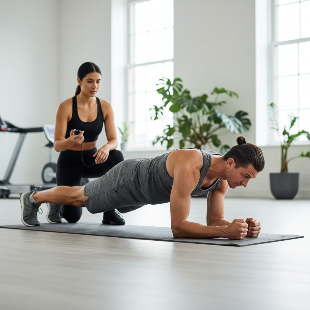 Person practicing a plank with neutral spine for ab core training
