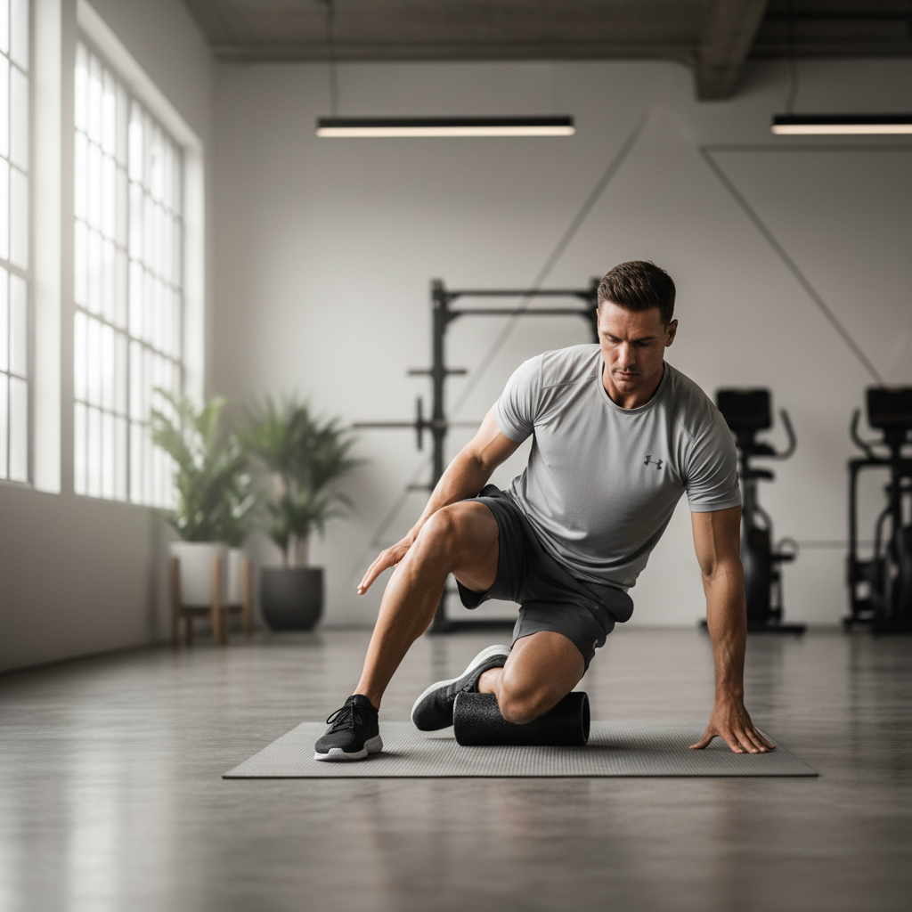Athlete using a foam roller for muscle recovery after a workout