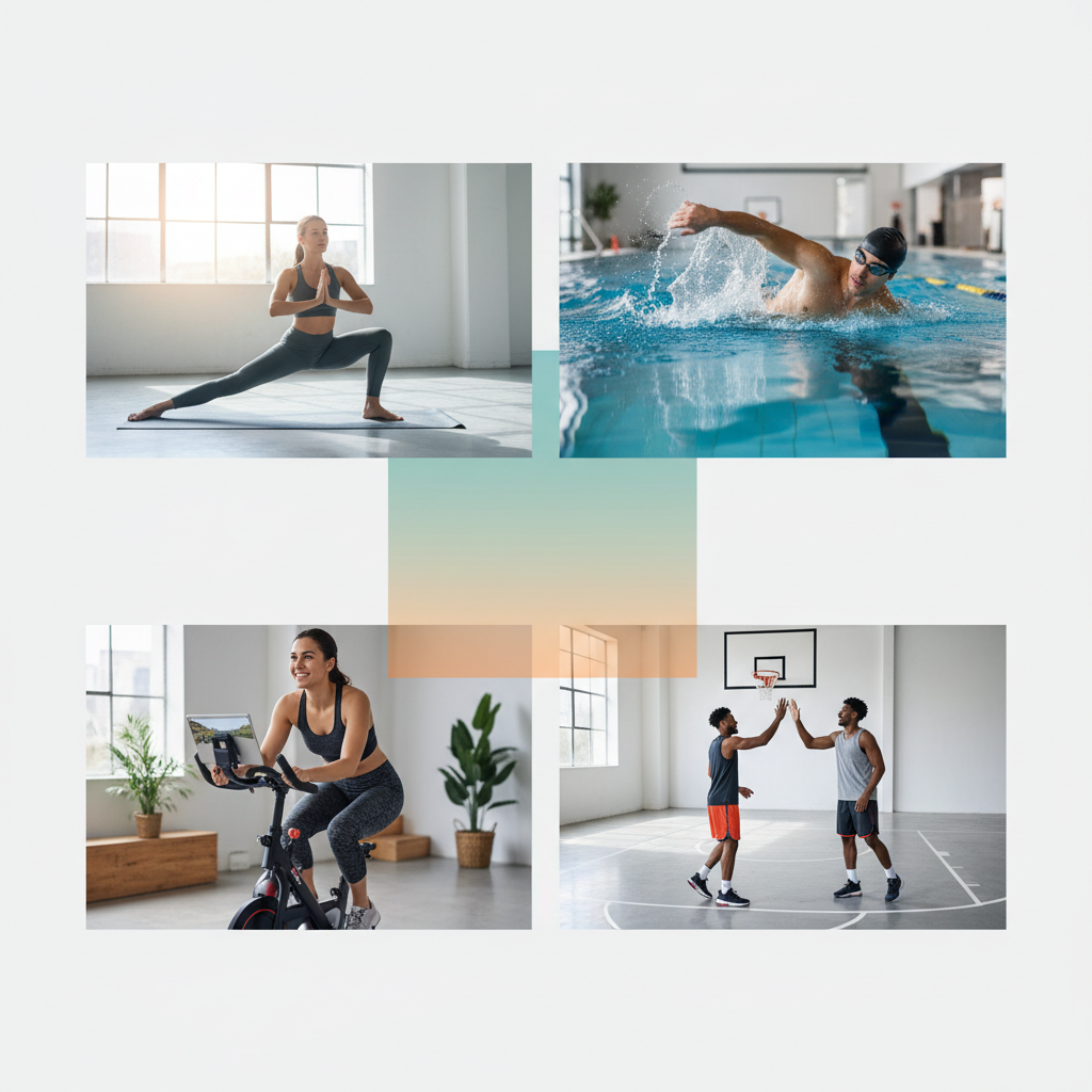 Beginner-friendly stress relief sports options like yoga, swimming, cycling, and basketball