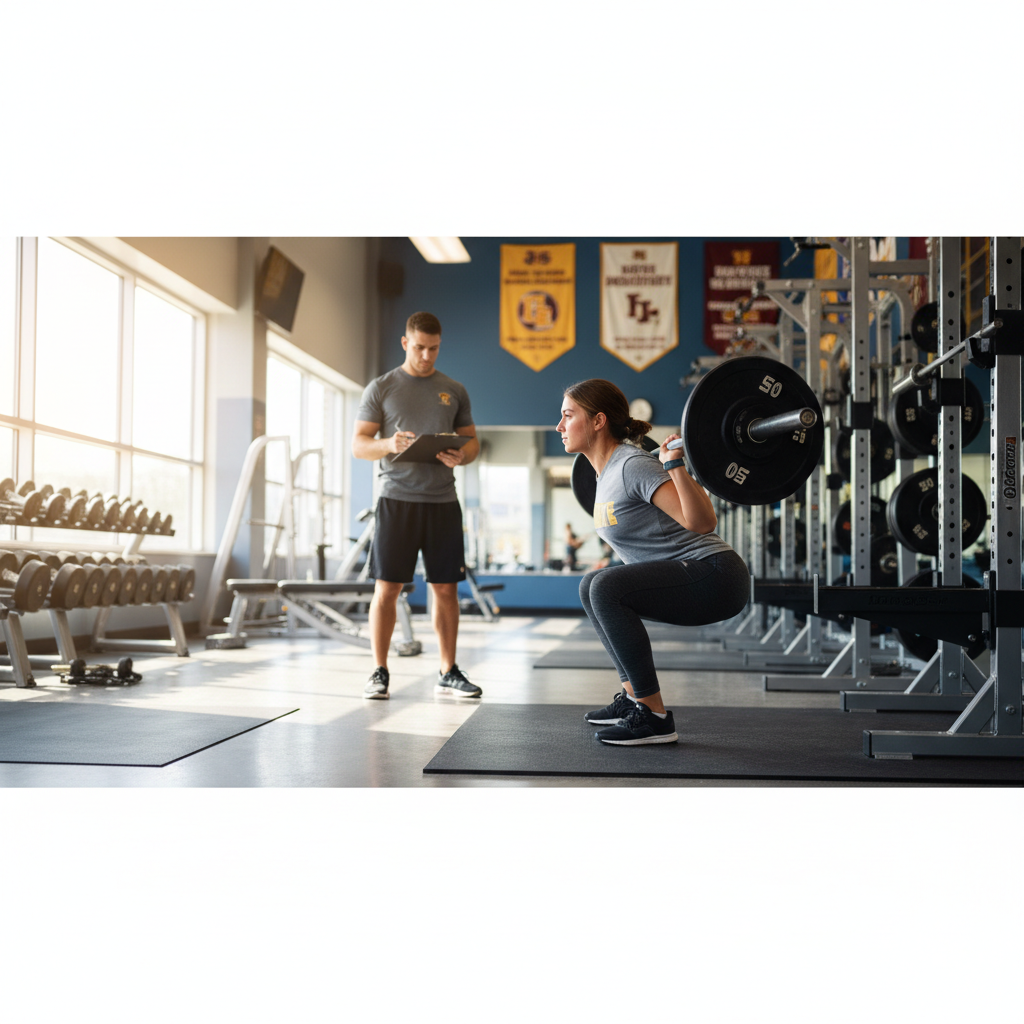 College athlete strength and conditioning session in university weight room
