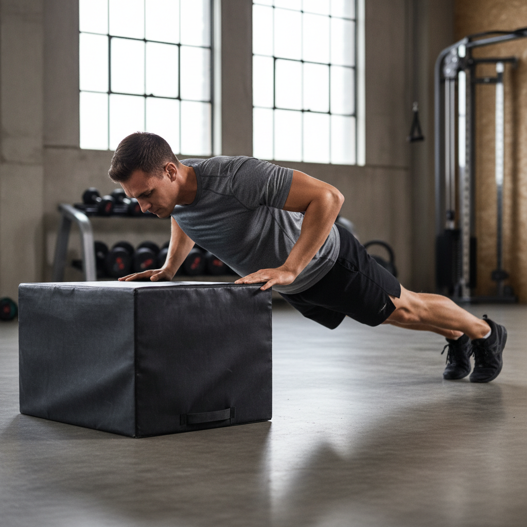 Decline push-up for upper chest with feet elevated on a box