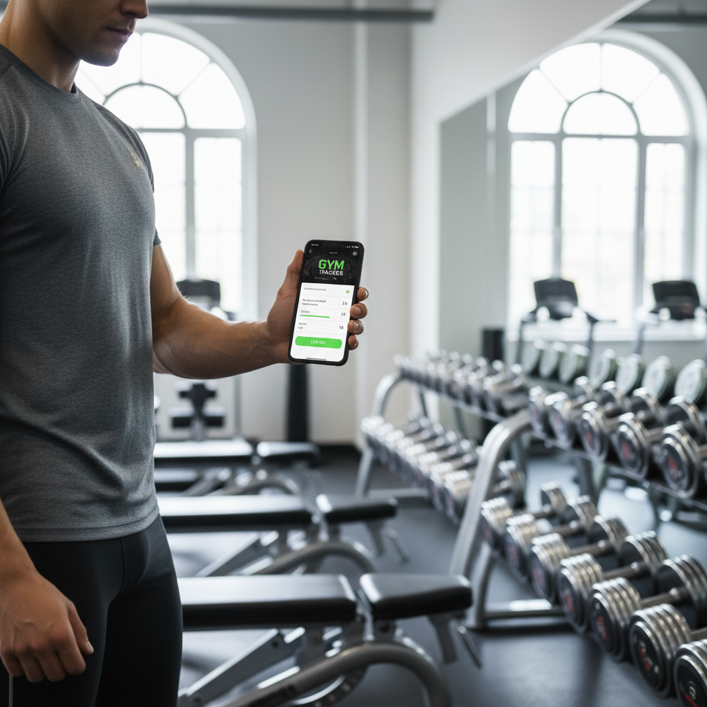 Person using a fitness tracking app to log a gym workout