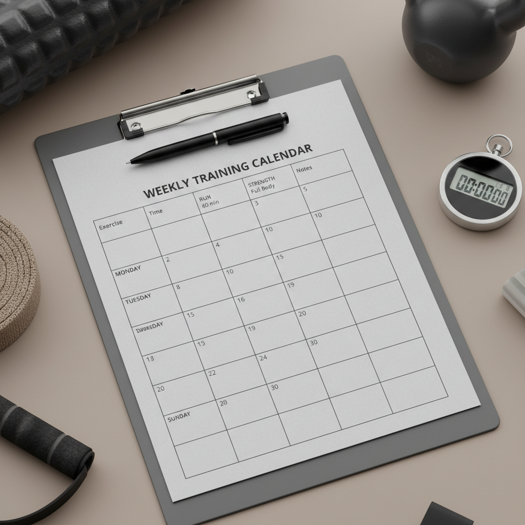 Weekly professional sports training plan on a calendar