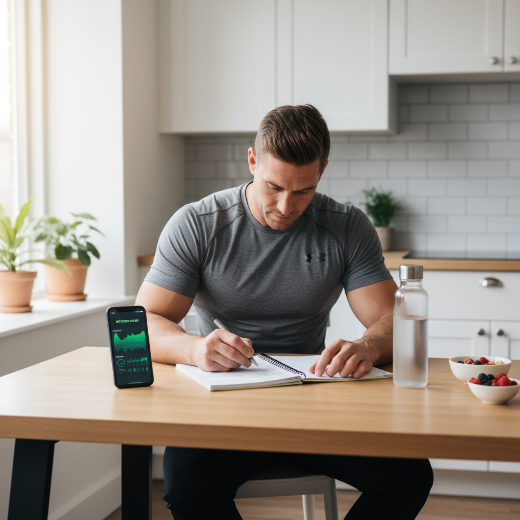 Athlete comparing training plan and recovery metrics to prevent overtraining