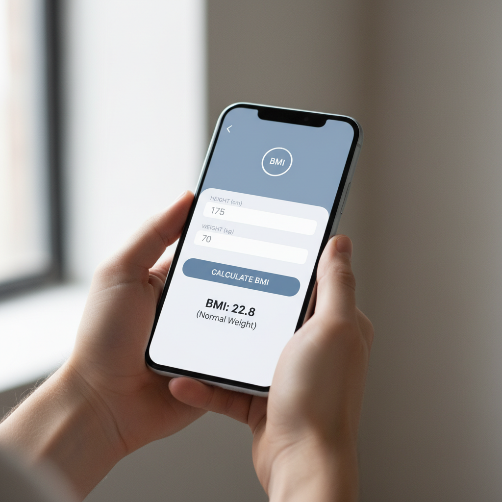 BMI calculator on smartphone with height and weight inputs