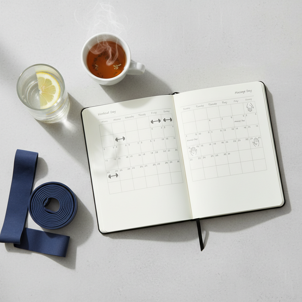 Athlete using a simple recovery plan calendar for sports massage and training days