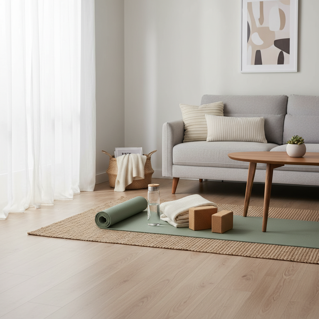 Quiet home yoga setup for stress relief yoga and relaxation