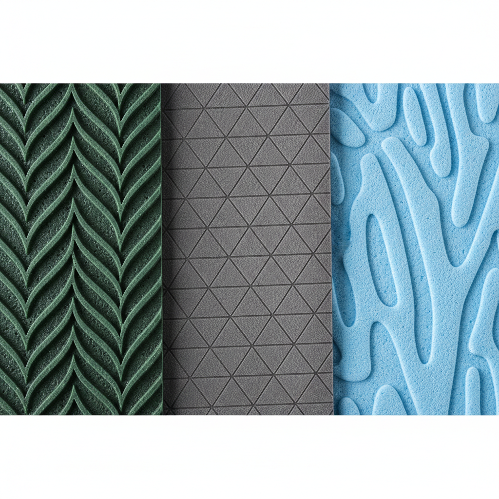 Close-up of yoga mat textures showing grip patterns
