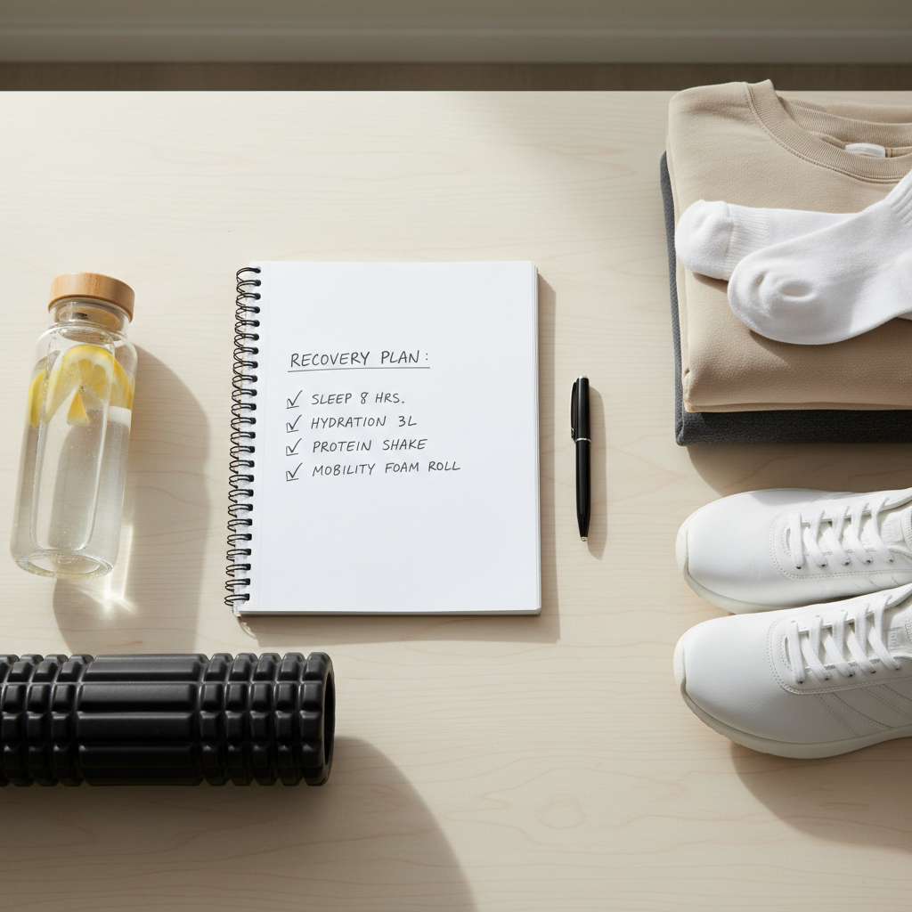 Rest day recovery plan with sleep, hydration, and light movement