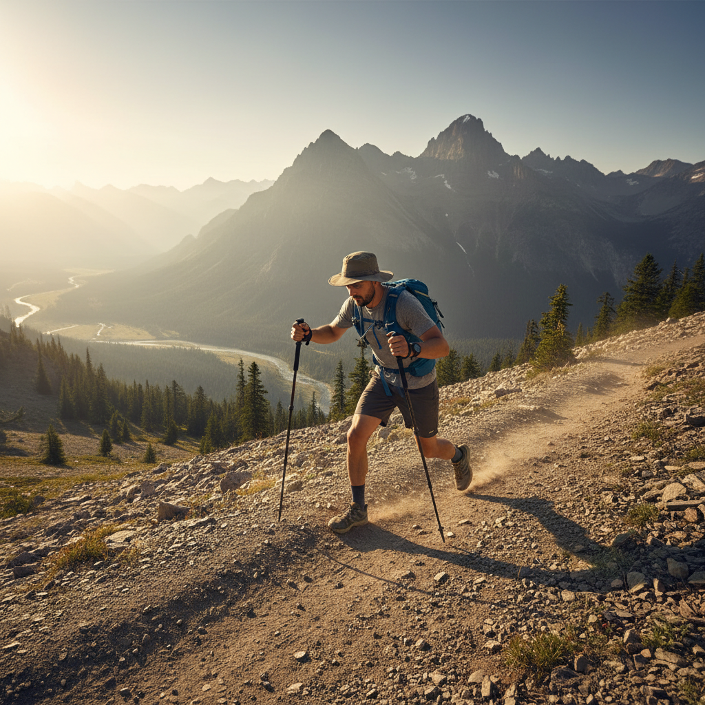 Hiker training on a steep trail for hiking fitness