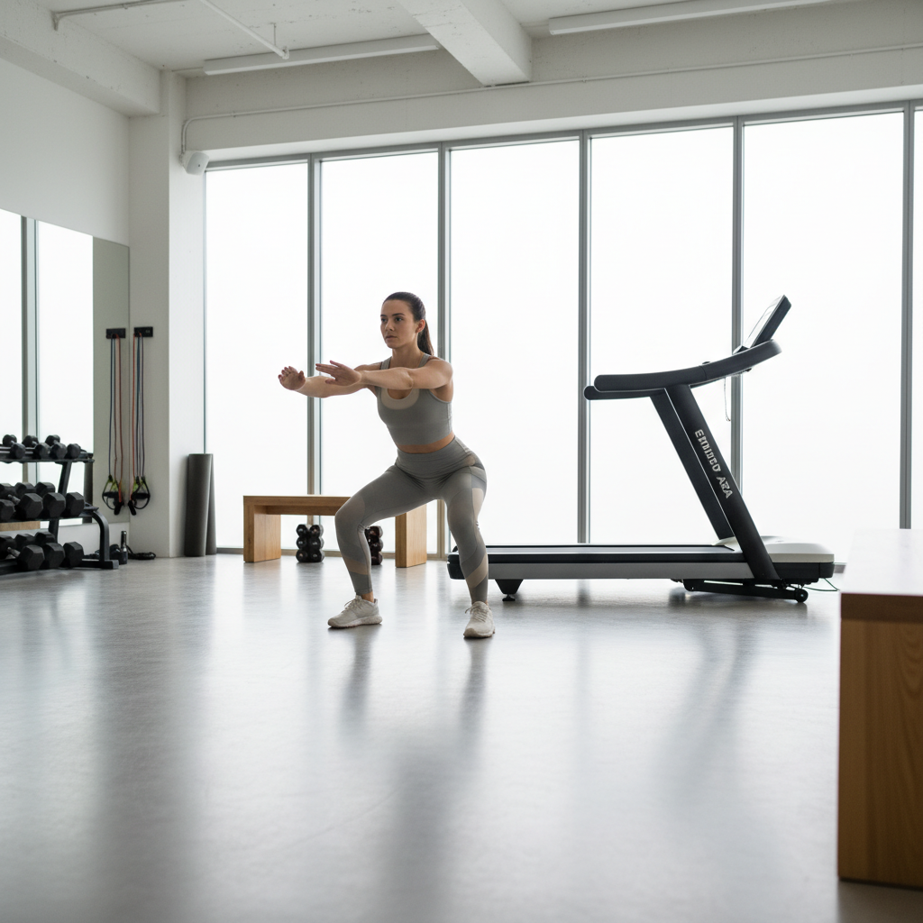 Beginner fitness warm-up with mobility and light cardio before strength training