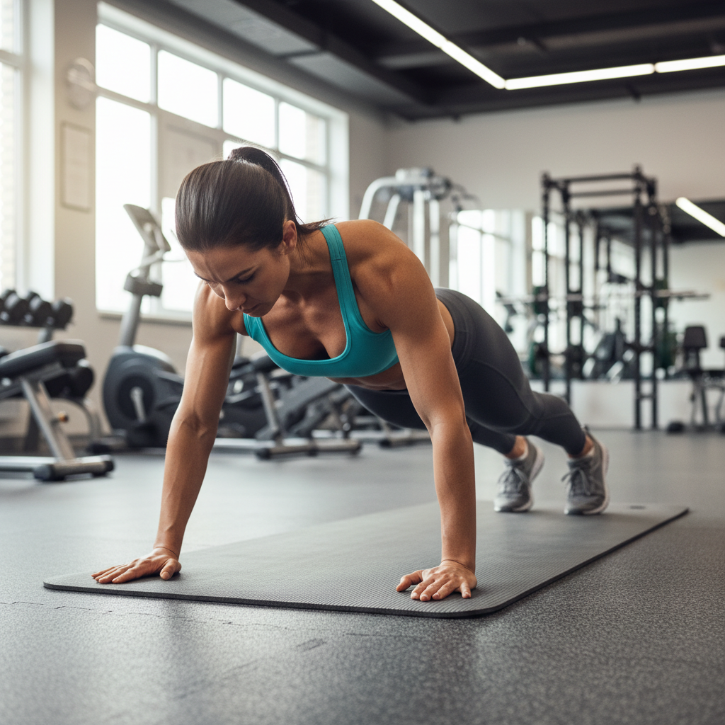 Person bracing core during a plank with neutral spine alignment