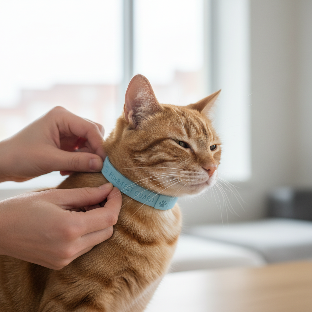 Owner adjusting a breakaway flea and tick collar on a cat safely